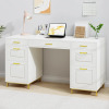 Mercer41 White Desk with 7 Drawers, 57" Home Office Desk with File Drawers, Executive Desk with Golden Legs and Handles $399