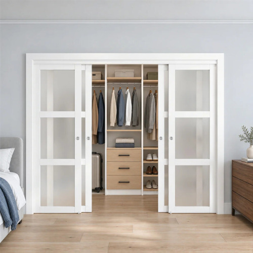 SMARTSTANDARD 80"H Frosted Glass Sliding Closet Doors -Bypass Sliding Doors with Installation Hardware Included, New Open Box $799