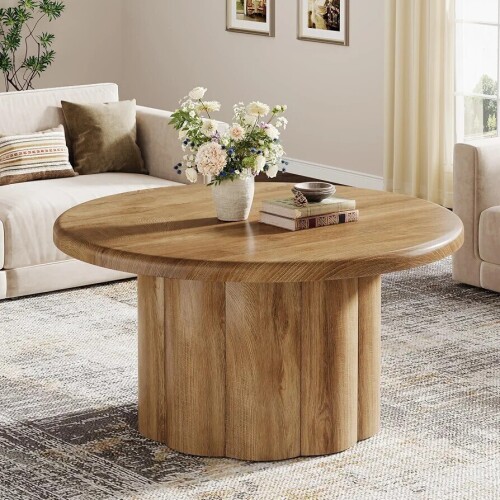 Tribesigns Round Rustic Brown Wood Coffee Table, New Open Box $399