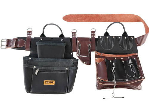 VEVOR Tool Belt, 31 Pockets, Adjusts 32 Inches to 54 Inches, Leather Heavy Duty Tool Pouch Bag, Detachable Tool Bag for Electrician, Carpenter, Handyman, Woodworker, Construction, Black/Brown New In Box $199
