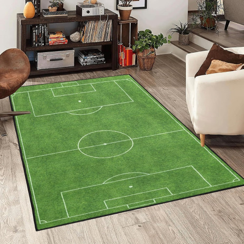 Trinx Soccer Printed 4' x 6' Area Rug Football Field Patterned Carpet Sport Game Non-Slip Floor Mat for Living Room Bedroom Playroom, New $299