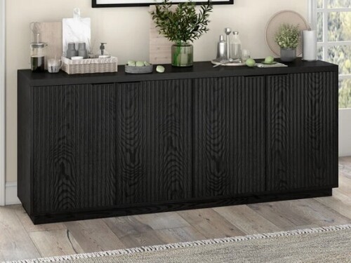Latitude Run Mansfield 68" Wide Rectangular Fluted Buffet Table in Black Grain $699