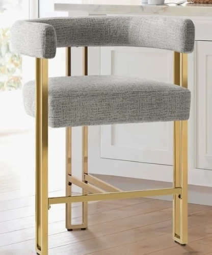 Everly Quinn 25" Upholstered Gold Chenille Arm Counter Stool in Gray New in Box $399