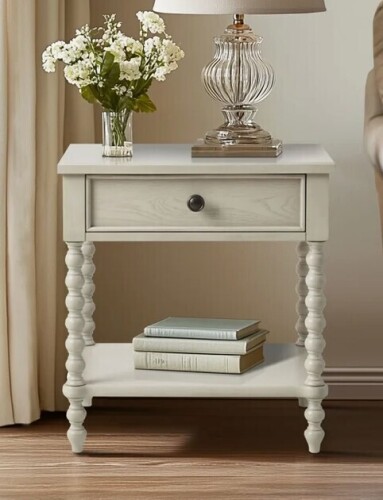 Madison Park Signature Beckett Turned Wood Spindle Nightstand with Drawer & Shelf New in Box $399