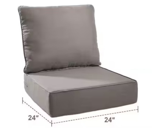 Pocassy 24 in. x 24 in. x 6 in. 2-Piece CushionGuard Outdoor Thicken Sofa Deep Seat Replacement Cushion in Gray New in Box $299