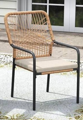 Vicllax Wheat Wicker Outdoor Stackable Patio Dining Chair with Beige Cushions New in Box $299