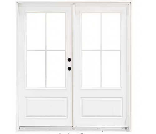 MP doors 60 in. x 80 in. Fiberglass Smooth White Left-Hand Inswing Hinged 3/4-Lite Patio Door with 4-Lite SDL new damaged glass $2999