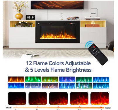 AOXUN 80-in W White TV Stand with LED Flat Wall Electric Fireplace with Remote Control Included in Color Black Similar to Picture 2 Boxes $499