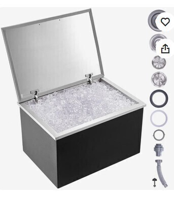 VEVOR Drop in Ice Chest, 28"L x 20"W x 17"H Stainless Steel Ice Cooler, Commercial Ice Bin with Hinged Cover, 40 qt Outdoor Kitchen Ice Bar, Drain-pipe and Drain Plug Included, for Cold Wine Beer Ne win Box $499