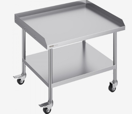 VEVOR Stainless Steel Work Table, 30 x 36 x 30 Inch Commercial Food Prep Worktable with 4 Wheels, Casters, 3-Sided Backsplash Heavy Duty Prep Worktable, Metal Work Table for Restaurant Home Hotel new in box $299