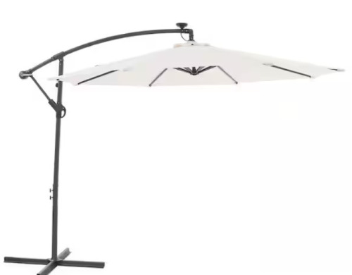 JOYESERY 10 ft. Patio Offset Solar LED Umbrellas 50 Plus UV Protection Cantilever Outside Umbrellas, Beige new in box $499
