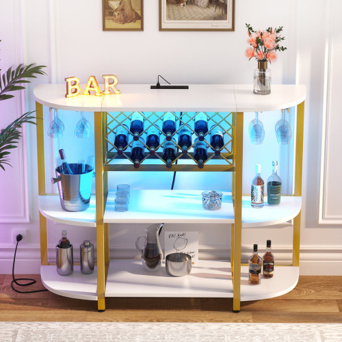 Ebern Designs Minjae 47.5" Wine Bottle & Glass Rack, Bar Cabinet with LED Lights New In Box $399