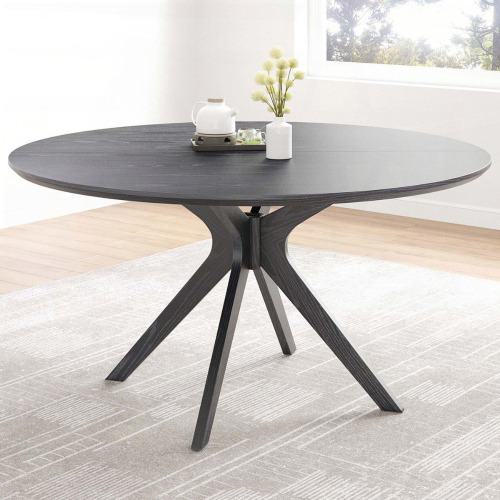Soohow 47.2" Solid Wood Round Dining Table for 4-6 People with Intersecting Pedestal Base, Circle Kitchen Tables for Dining Room, Kitchen, Black New in Box $499