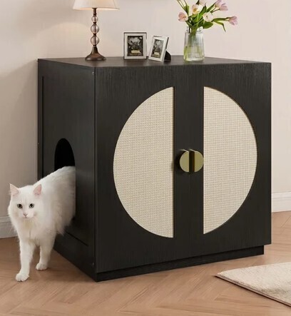 Tucker Murphy Pet Modern Litter Box Enclosure Furniture with Adjustable Shelf and Storage in Black New in Box $299