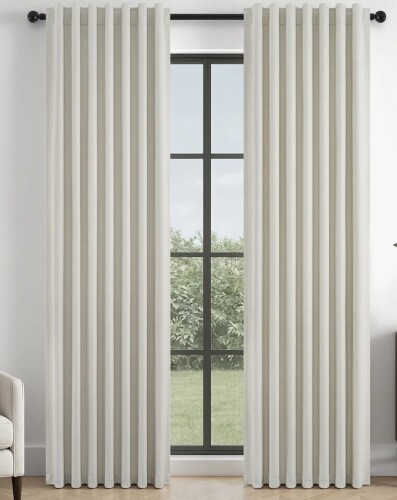 Linen Blackout Curtains, Pinch Pleat Back Tab Full Blackout Drapes Farmhouse Boho Curtains for Window, (Pair, With Hooks and Rings) 312cm x 274cm $89
