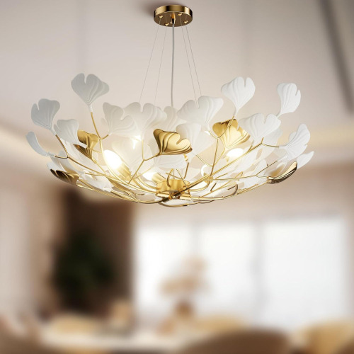 Mercer41 Ceramic Ginkgo Leaf Kimberland 6 - Light Chandelier L31.5 Inch Branch Chandelier New In Box $599