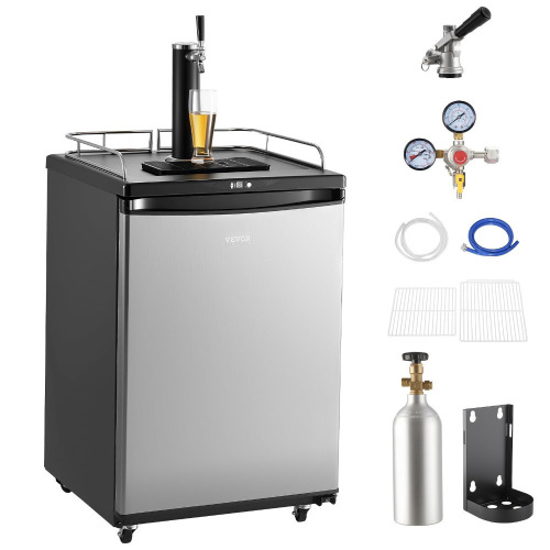 VEVOR Beer Kegerator, Single Tap Draft Beer Dispenser, Full Size Keg Refrigerator With Shelves, CO2 Cylinder, Drip Tray & Rail, 32&deg;F- 75.2&deg;F Temperature Control, Holds 1/6, 1/4, 1/2 Barrels, Silver New in Box $799