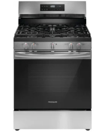 Frigidaire 30 Inch Freestanding Gas Range with 5 Sealed Burners, 5.1 cu. ft. Oven Capacity, 18,000 BTU Quick Boil Burner, Simmer Burner, Storage Drawer, and Steam Clean: Stainless Steel damaged glass (Accessories Sold Separately) new $1499