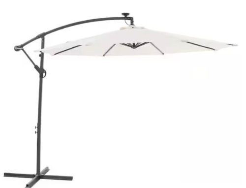 JOYESERY 10 ft. Patio Offset Solar LED Umbrellas 50 Plus UV Protection Cantilever Outside Umbrellas, Beige $299