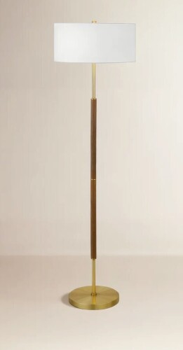 Joss & Main 62 Inch Two-Tone Floor Lamp Fabric Drum Shade Rustic Oak Polished Nickel Contemporary Olie New In Box $299