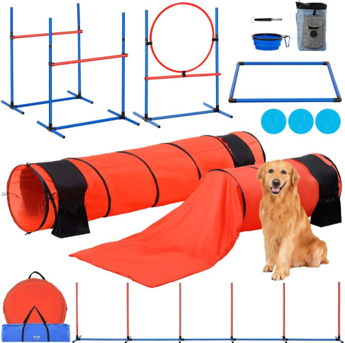 VEVOR Dog Agility Training Equipment, 7 PC Set Upgrade w/ Adjustable High Hurdles, 6 Weave Poles, 2 Tunnels, Jump Ring, Pause Box, Whistle, Foldable Bowl, Puppy Obstacle Course Kit w/ 3 Bags New In Box $199