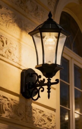 Alcott Hill&reg; Solar Wall Light Outdoor Classic Black New In Box $299