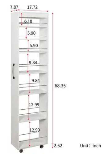Roomfitters 7 Tier Pull Out Pantry Cabinet Slim Side Storage Tower Mobile Kitchen Cart Rolling Gap Organizer, White New In Box $199
