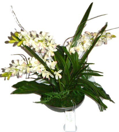 Distinctive Designs White Cymbidium Orchid Artificial Floral Arrangement Plant in Brown Pot New $199