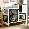 Archie & Oscar Rabbit Hutch Indoor Outdoor 2 Story Bunny House On Wheels Wood Rabbit Cage With 2 Pull Out Trays Guinea Pig Cage, Black/White, New in Box $299
