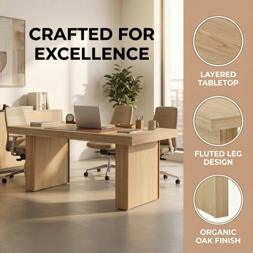 Gracie Oaks 63" Modern Conference Table, Meeting Room Table with Fluted Legs, Seats 4-6, New in Box $399