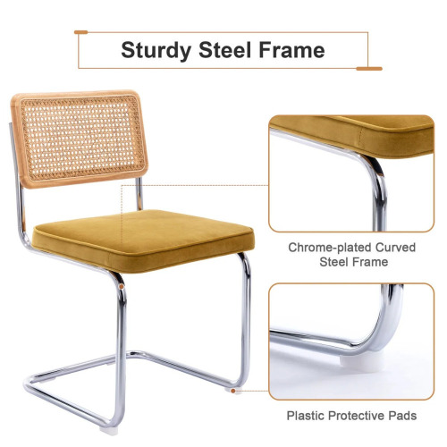 Latitude Run Marlow 18.8" H Cane Rattan Upholstered Cantilever Dining Chair with Steel Frame, Mustard Yellow Cushion $499