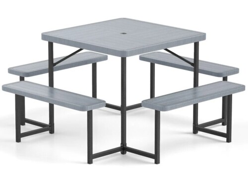 Costway Outdoor Square Picnic Table Bench Set for 4-8 People with Umbrella Hole $499