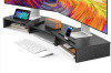 AMERIERGO Dual Monitor Stand Riser for Desk, Office Desk Organizer Stand Adjustable Length & Swivel Angle, Multifunctional Desktop Wooden Computer Monitor Stand for PC, Laptop, Printer, Black New In Box $79