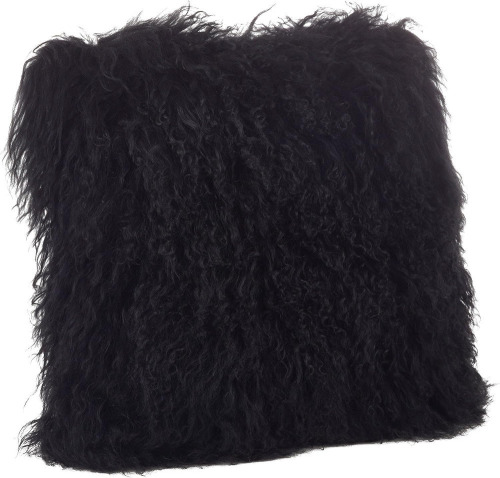 SARO LIFESTYLE Mongolian Lamb Fur Throw Pillow - Plush Textured Throw Pillow with Polyester Filled Support for Cozy Modern Decor, Luxurious Living Spaces and Bedroom Styling, 20"x20", Black New $99