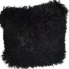 SARO LIFESTYLE Mongolian Lamb Fur Throw Pillow - Plush Textured Throw Pillow with Polyester Filled Support for Cozy Modern Decor, Luxurious Living Spaces and Bedroom Styling, 20"x20", Black New $99 - 2