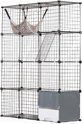 VEVOR Large 4-Tier Cat Cage, 41 x 14 x 55, Detachable Metal Wire Cat Enclosure, with Litter Box Hammock Ramp ladders, Indoor & Outdoor Crate Exercise Place Ideal for Kitty, Small Animals, Black, New in Box $299