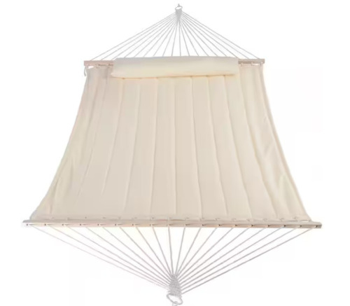 Atesun 12 ft. to 15 ft. Quilted Double 2-Person Hammock with Hardwood Spreader Bar and Pillow in Beige New In Box $199