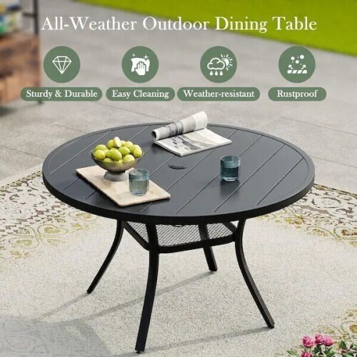 Noble House 40.6" Black Metal Round Outdoor Patio Dining Table, New in Box $799