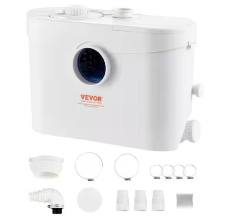 VEVOR Macerator Pump 1HP 700W 9600 L/H Flow 32.8 FT. Sewerage Sump Pump with 3 Inlets for Waste Water Disposal Upflush Machine New In Box $299