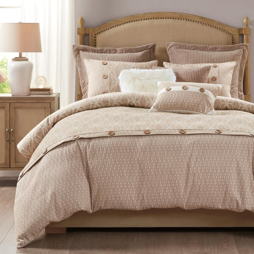 Madison Park King Comforter Set, Trendy Geometric Jacquard, Soft Microfiber Reverse, Oversized Comforter, All Seasons Down Alternative Overfilled Comforters, Grace, Taupe, 9 Piece New In Box $299