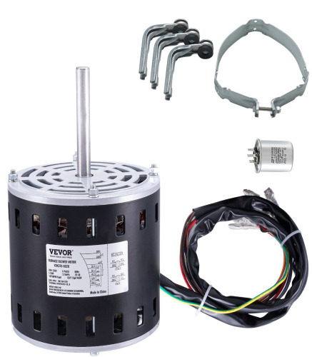 VEVOR 1/2HP Furnace Blower Motor, 208/230V 2.7Amps, 1075RPM 5 Speeds, CW/CCW Rotation, 48 Frame 3.4" Shaft Length, 7.5?F/450V Capacitor + 11" Hold Hoop New In Box $299