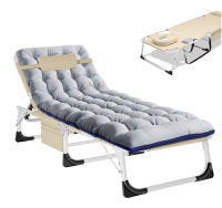 ABORON 5- position Adjustment and Arm Holes Metal Camping Cot with 2-Sides Mat and Pillow Khaki New In Box $199