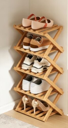 LUOLUO 5-Tier Foldable Shoe Rack, Bamboo Shoe Organizer Storage for Entryway Closet, Free Standing, Natural New In Box $79