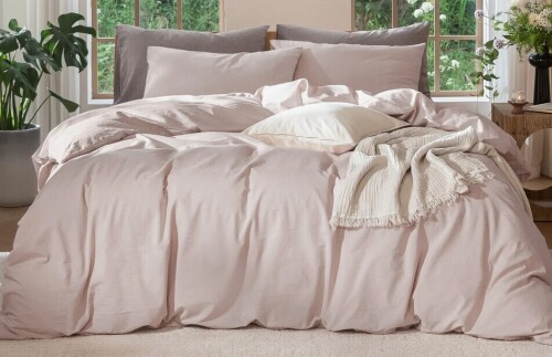 MooMee Queen Size 3-Piece Lightweight Duvet Cover Set with Zipper Closure 8 Ties 100% Washed Cotton Linen Like Textured Soft Breathable All-Season New In Box $299