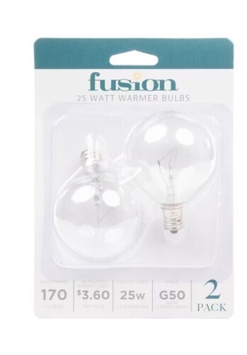 Fusion 2pk 25W Light Bulbs for Wax Warmers New in Box