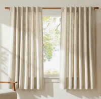 Latitude Run&reg; Faux Linen Blend Curtains Rod Pocket & Back tab Semi Sheer Window Treatments Privacy with Light Filtering for Living Room, 2 Panels, 52" W x 63" L New In Box $79