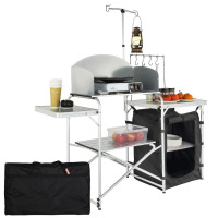 VEVOR Camping Kitchen Table, Folding Outdoor Cooking Table with Storage Carrying Bag, Aluminum Cook Station 1 Cupboard & Detachable Windscreen, Quick Set-up for Picnics, BBQ, RV Traveling, Black New In Box $299