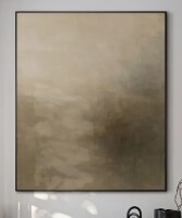 SIGNLEADER Extra Large Wall Art Fabric Print - Soft Neutral Misty Landscape in Taupe and Beige Artwork Decor for Living Room or Bedroom - "Frame Assembly Required (Unfinished Frame)", 72" H x 46" W New In Box $299