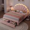 HIFIT Queen Upholstered LED Bed Frame with Petal Headboard & Storage, Pink Adjustable Headboard w/Double-Petal Style, Soft Velvet, 2 Large Drawers, Needn't Box Spring, Easy Assembly, No-Noise, Sturdy & Stable, New in Box $499