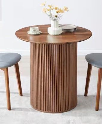 Athmile Wood 31.49 in. Walnut Pedestal Base Round Dining Table Seats 2, New in Box $399
